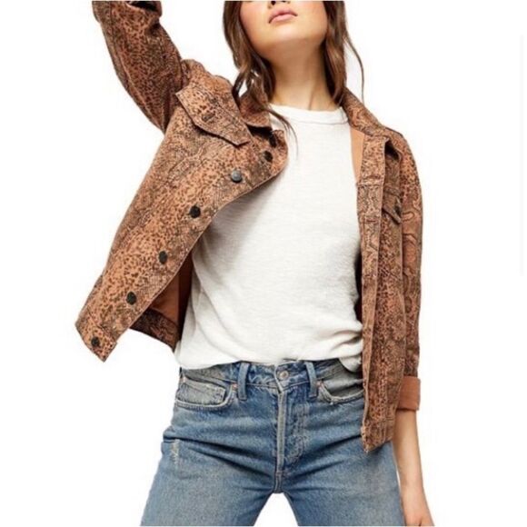 Free people snakeskin trucker jacket small button up western cowgirl rodeo - Picture 4 of 13